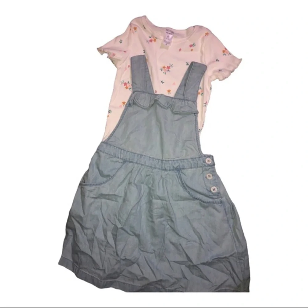 2piece Carter’s‎ white tee and blue chambray jumper size 5T new